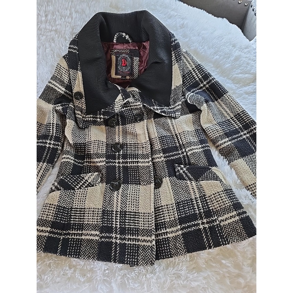 NYC Dollhouse Plaid Winter Waisted‎ Jacket Coat Size M Plaid White Black Y2K